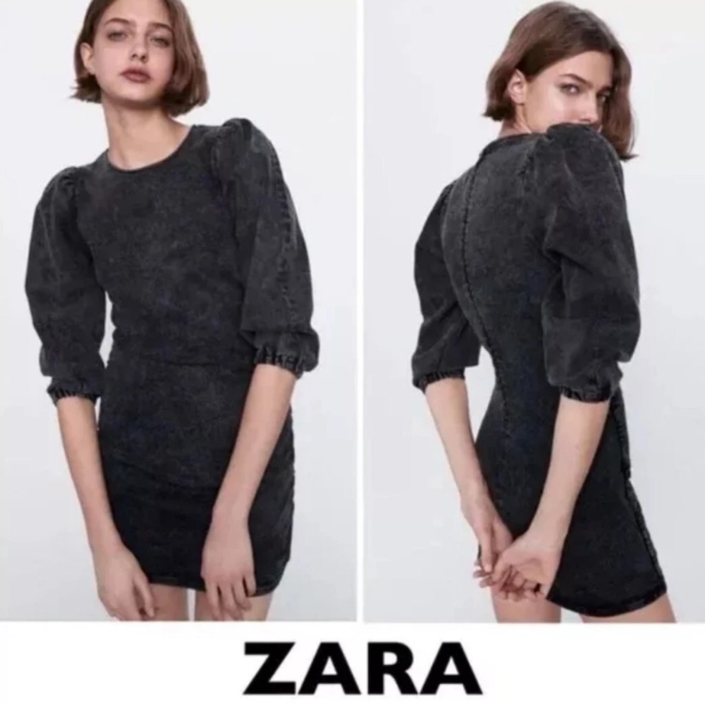ZARA Fiona Limited Edition 80’s Collection Black Acid Wash Denim Dress Size S